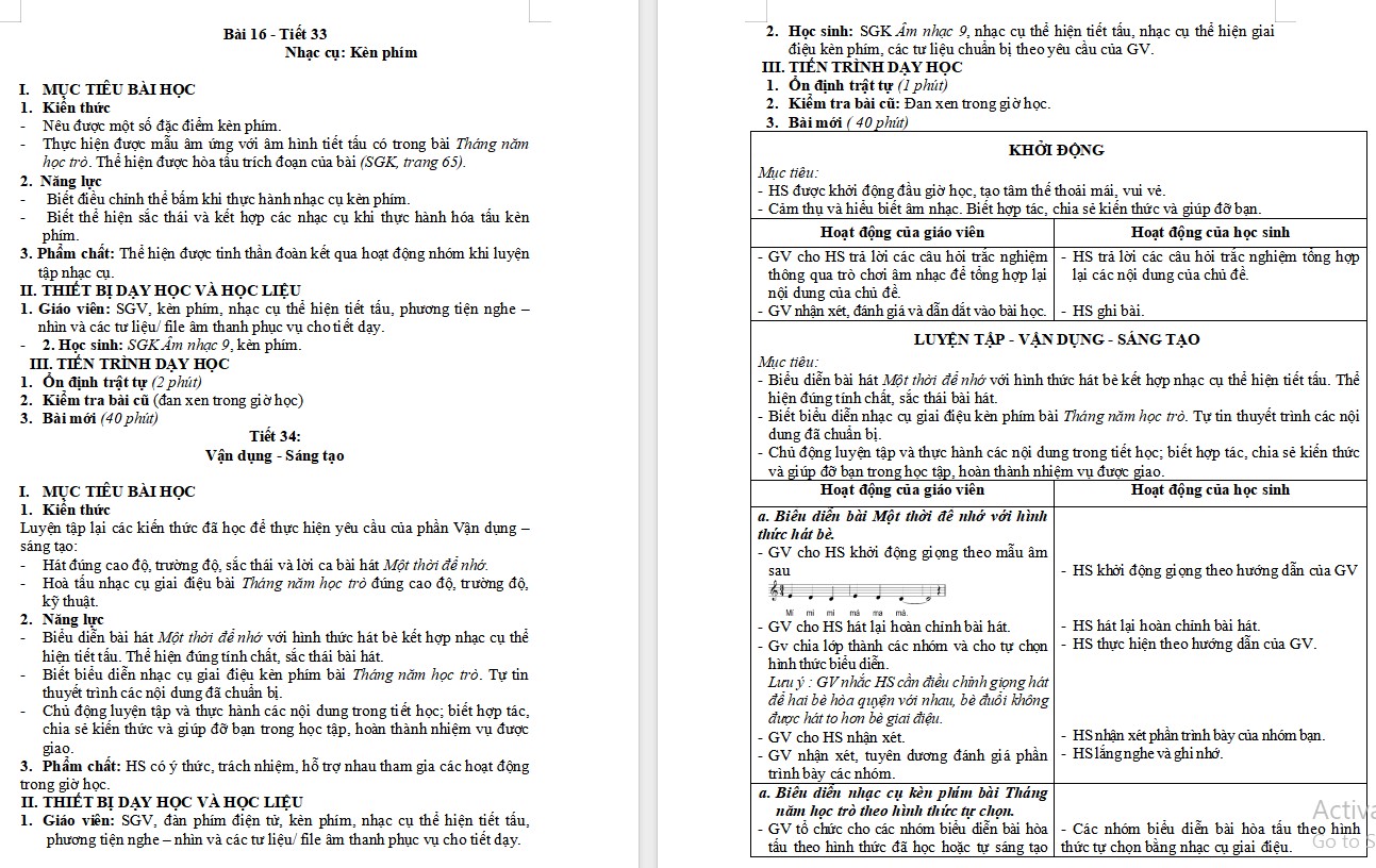 Kế hoạch bài dạy Âm nhạc 9 KNTT Bài 16 tiết 34