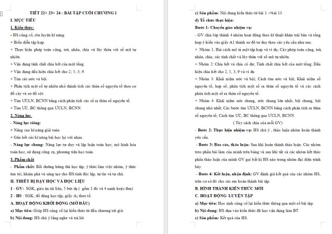 Giáo án Toán 6 Bài tập cuối chương 1