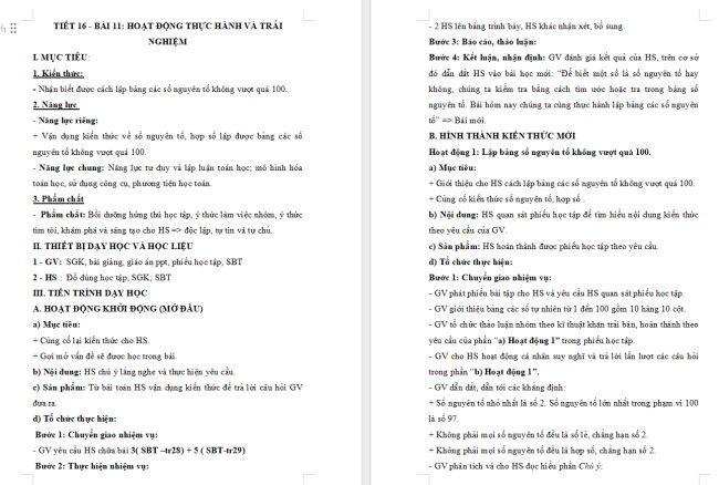 Giáo án Toán 6 Bài 11: Hoạt động thực hành và trải nghiệm