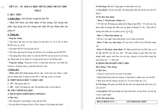 Giáo án Toán 6 Bài 13: Bội chung. Bội chung nhỏ nhất