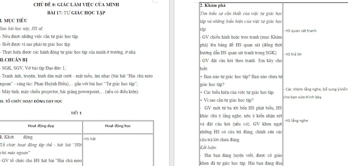 Giáo án Đạo đức 1: Tự giác học tập