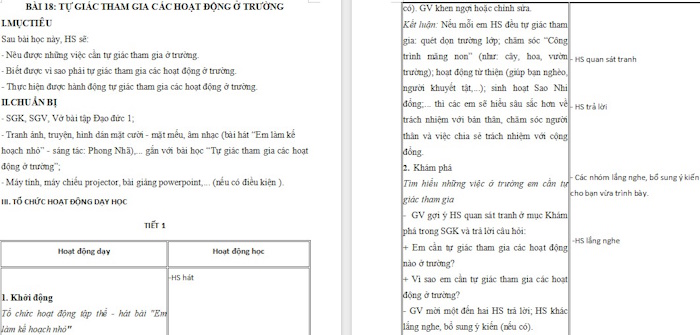 Giáo án Đạo đức 1: Tự giác tham gia các hoạt động ở trường
