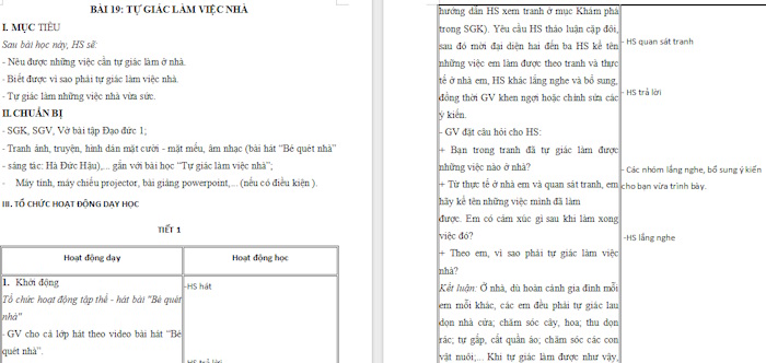 Giáo án Đạo đức 1: Tự giác làm việc nhà