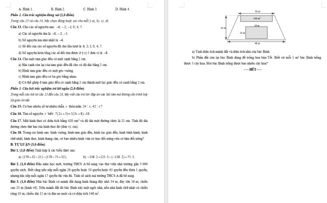 Đề thi học kì 1 Toán 6 Kết nối tri thức