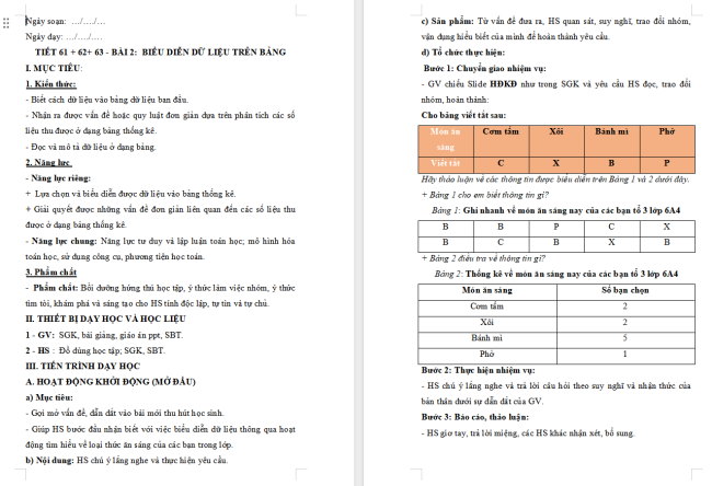 Giáo án Toán 6 Bài 1: Thu thập và phân loại dữ liệu