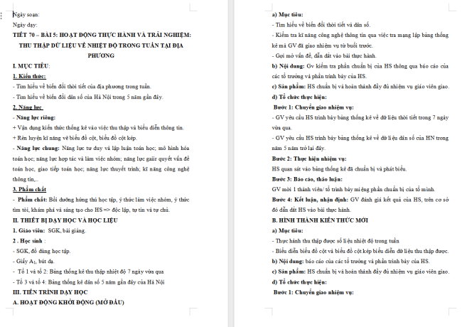 Giáo án Toán 6 Bài 5: Hoạt động thực hành và trải nghiệm: Thu thập dữ liệu về nhiệt độ trong tuần tại địa phương