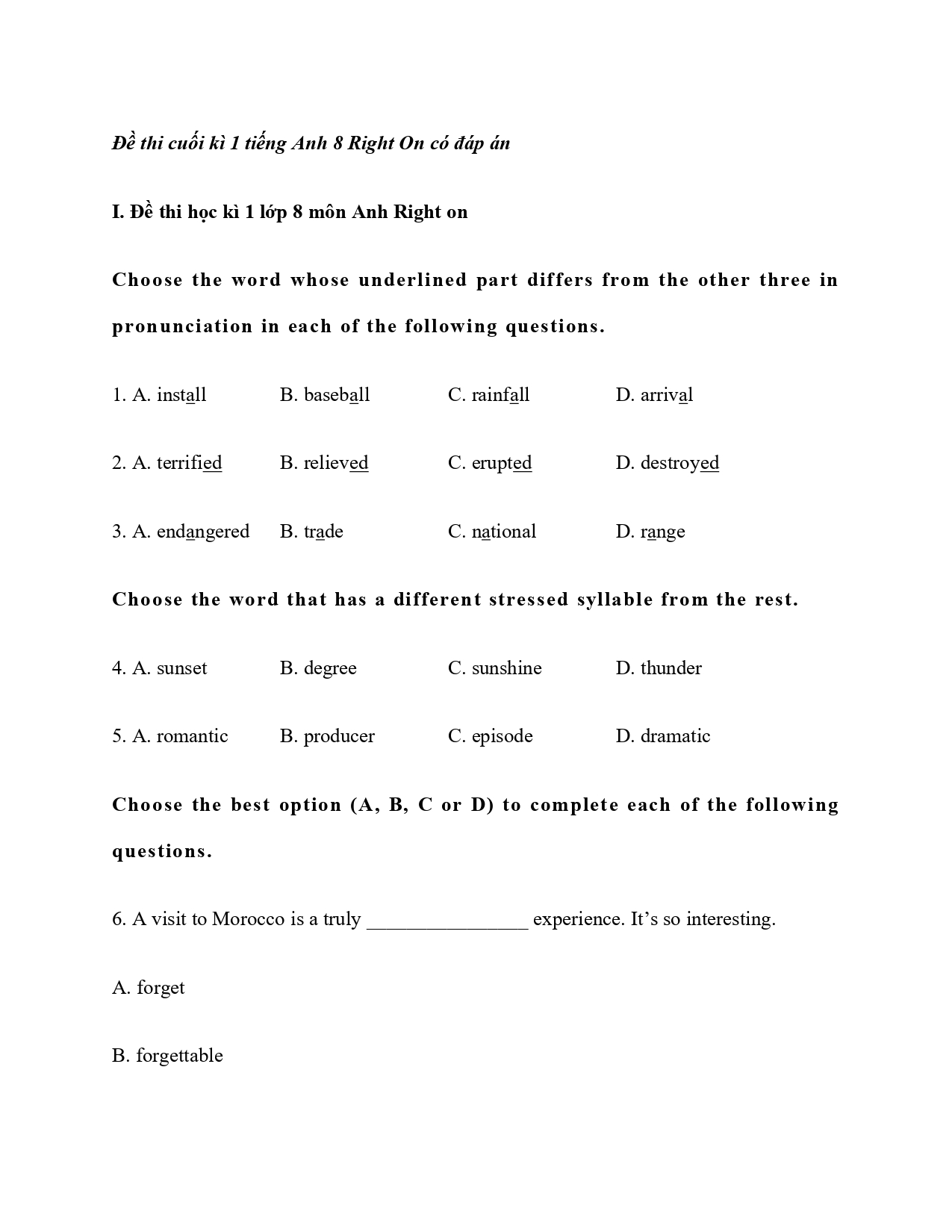 de thi hoc ki 1 tieng anh 8 right on de so 2 page 0001*725991