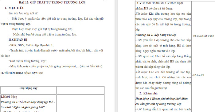 Giáo án Đạo đức 1: Giữ trật tự trong trường, lớp