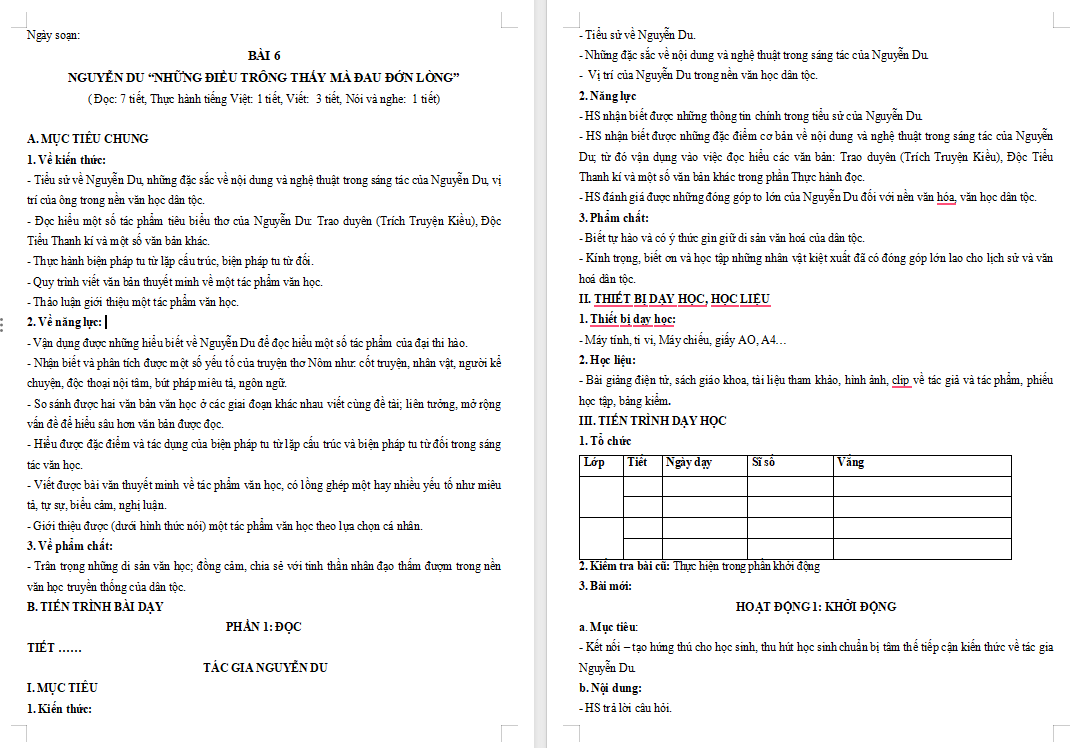 Ngữ văn 11 Bài 6: Tác gia Nguyễn Du