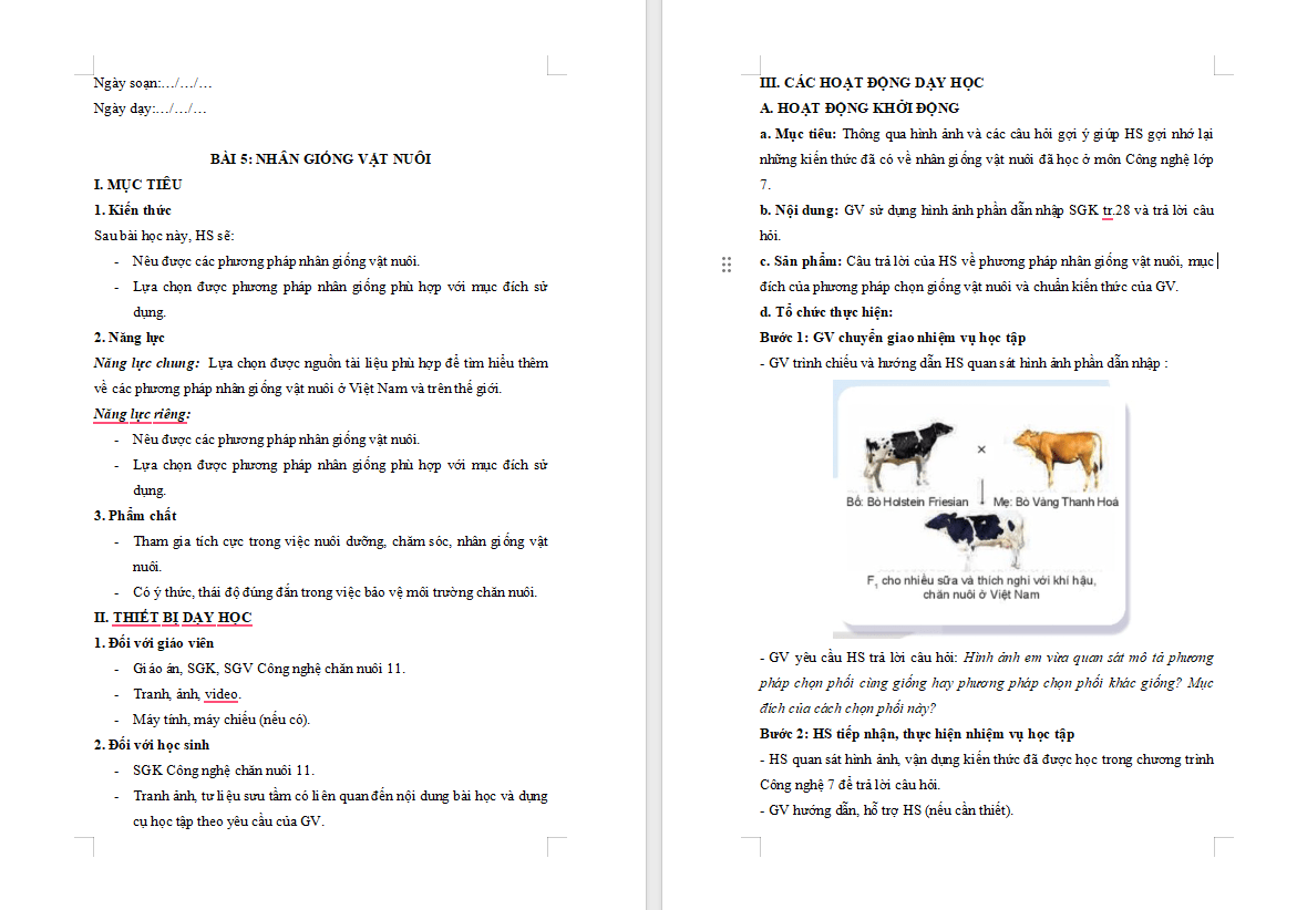 Công nghệ 11 Bài 5: Nhân giống vật nuôi