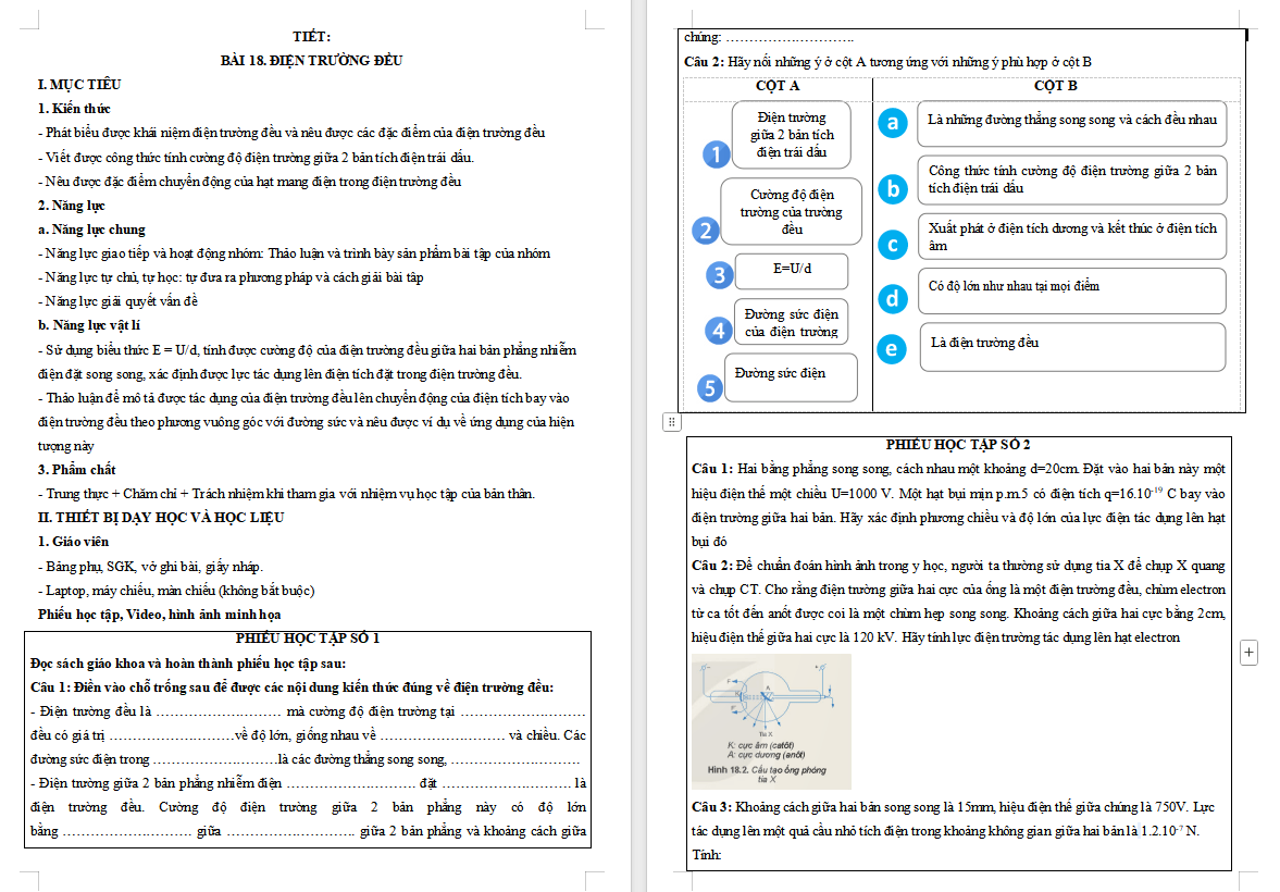  Vật lí 11 Bài 18: Điện trường đều