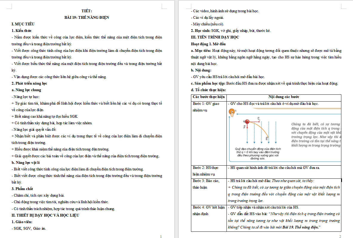  Vật lí 11 Bài 19: Thế năng điện