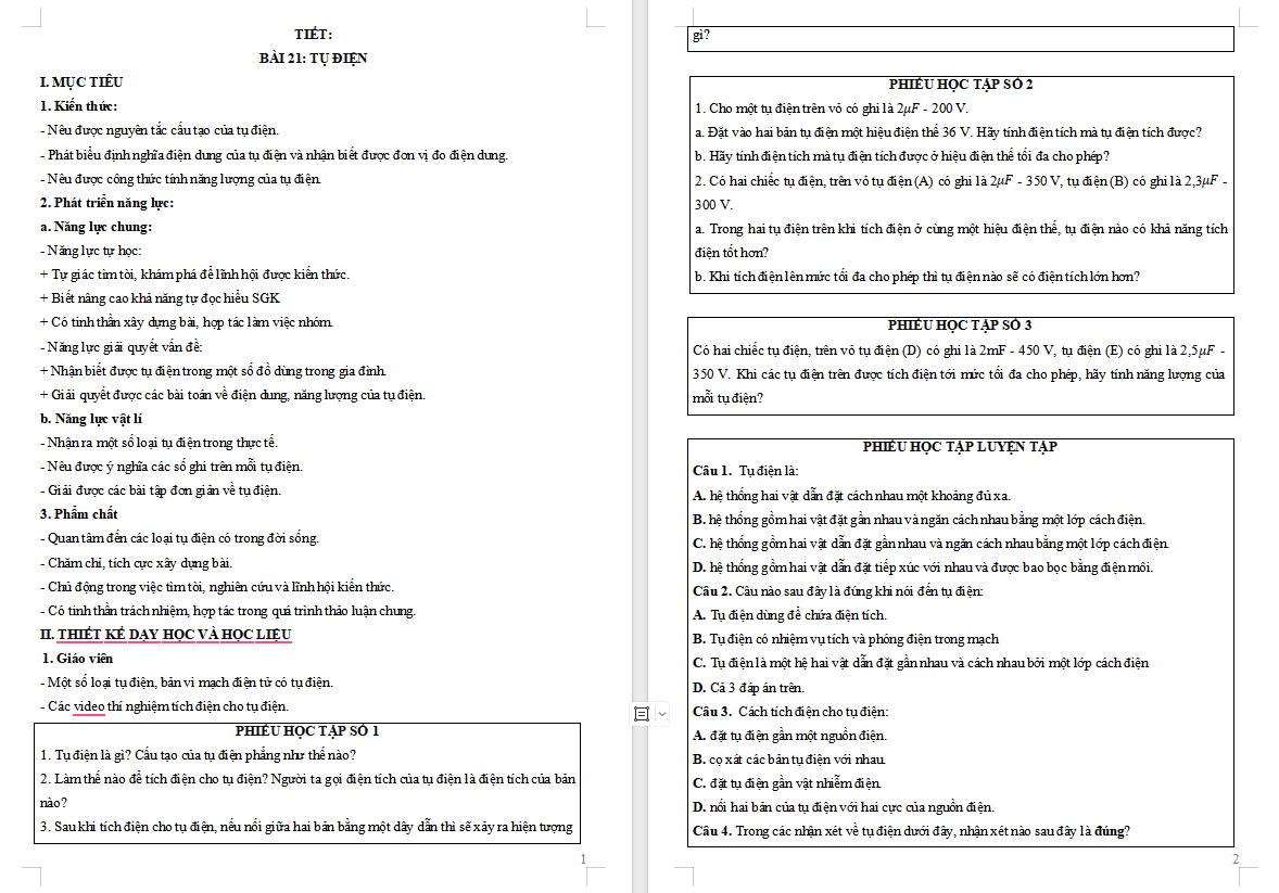  Vật lí 11 Bài 21: Tụ điện