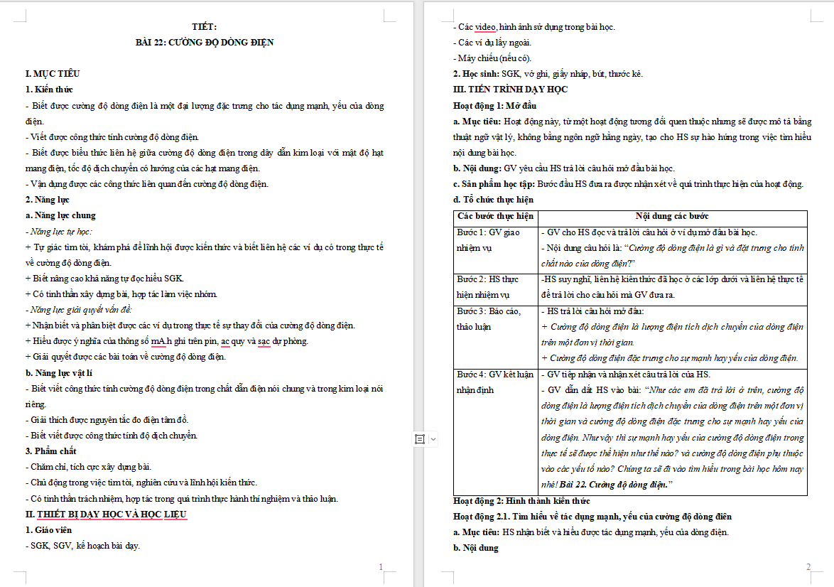  Vật lí 11 Bài 22: Cường độ dòng điện