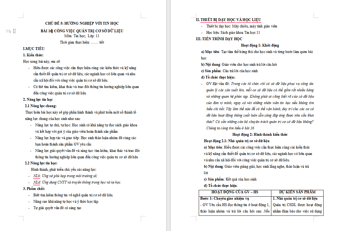 Công việc quản trị cơ sở dữ liệu