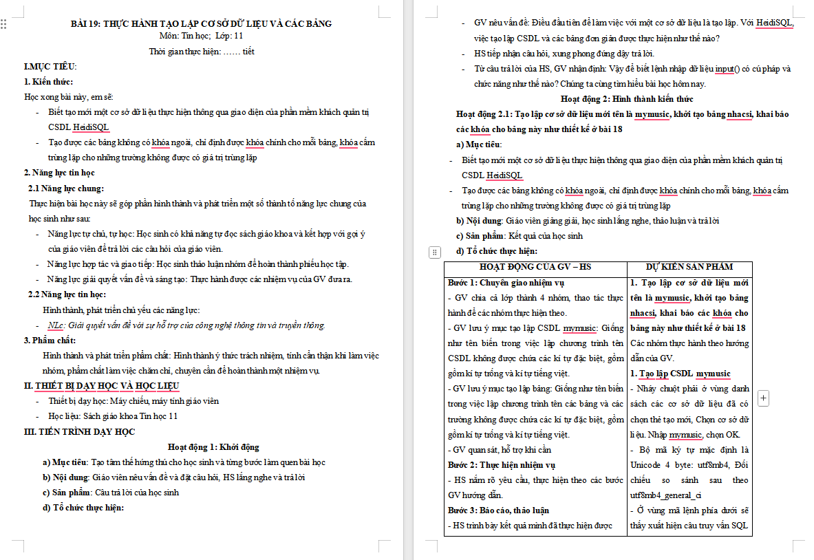 Thực hành tạo lập cơ sở dữ liệu và các bảng