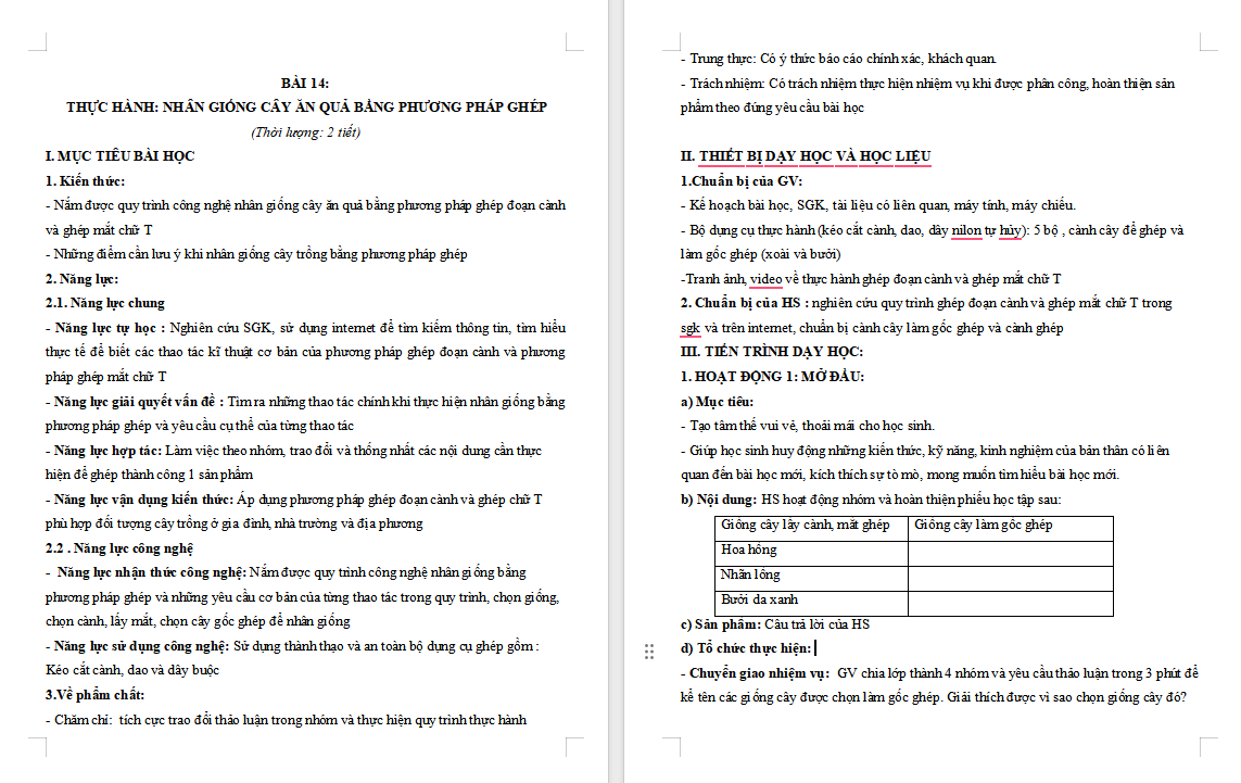 Thực hành Nhân giống cây ăn quả bằng phương pháp ghép