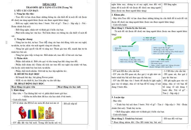 Giáo án Tiếng Việt 3 Bài 6: Trao đổi Quà tặng của em