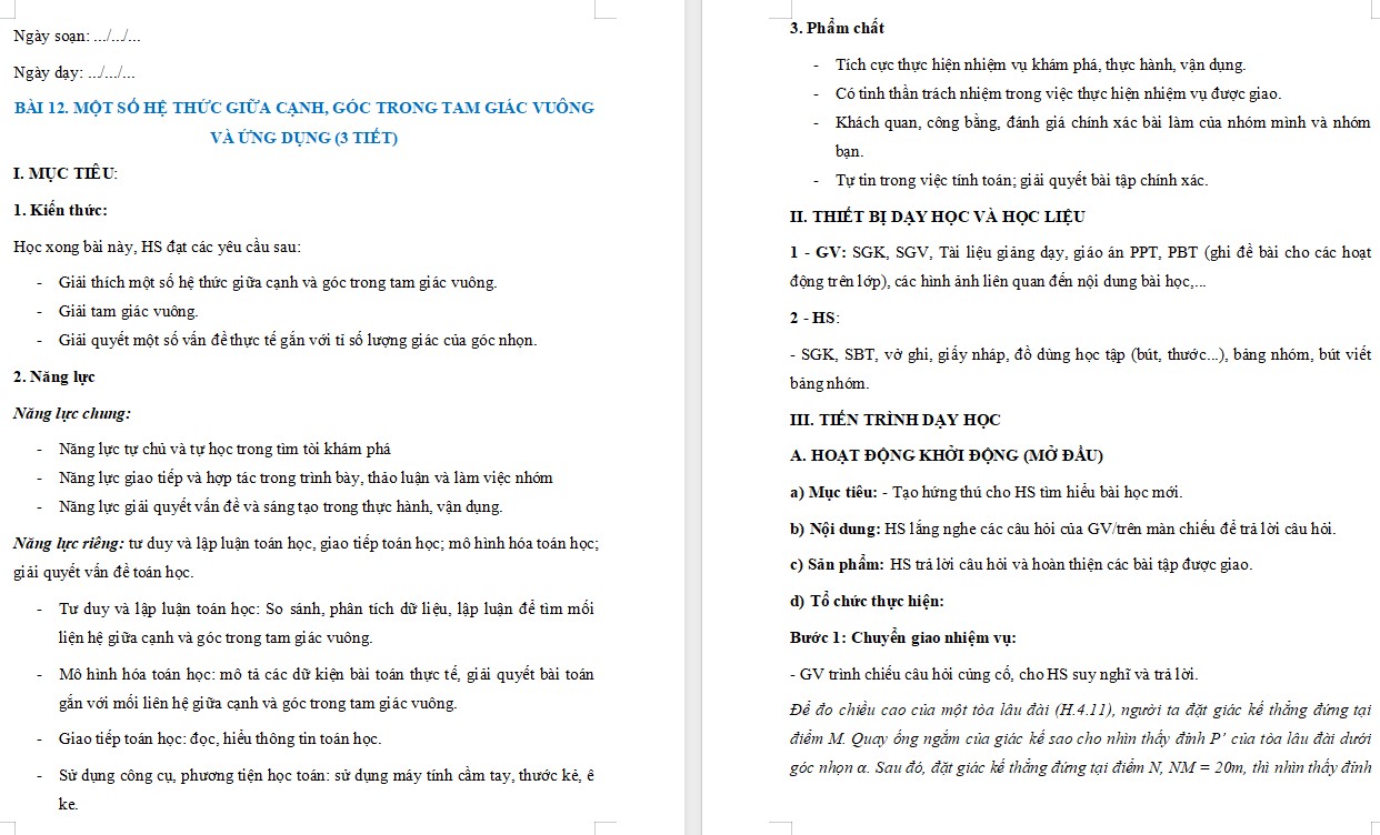 Giáo án Toán 9 Bài 12 file word