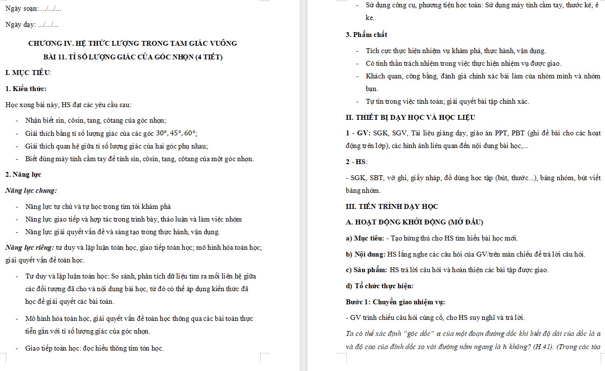 Giáo án Toán 9 Bài 11 file word