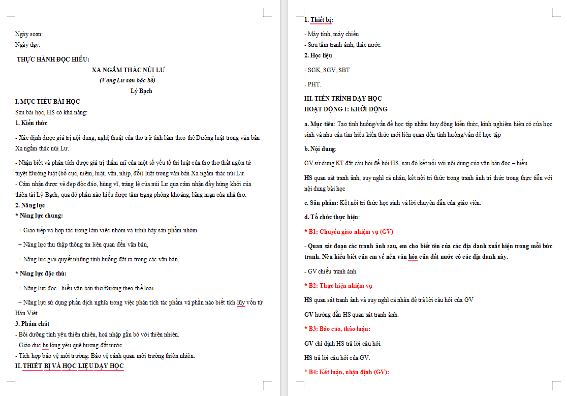 Ngữ văn 8 Bài 7: Xa ngắm thác núi Lư