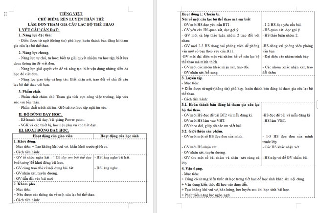 Giáo án Tiếng Việt 3 Bài 8: Làm đơn tham gia câu lạc bộ thể thao