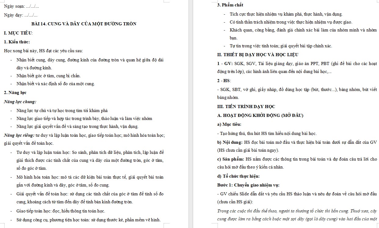 Giáo án Toán 9 Bài 14 file word