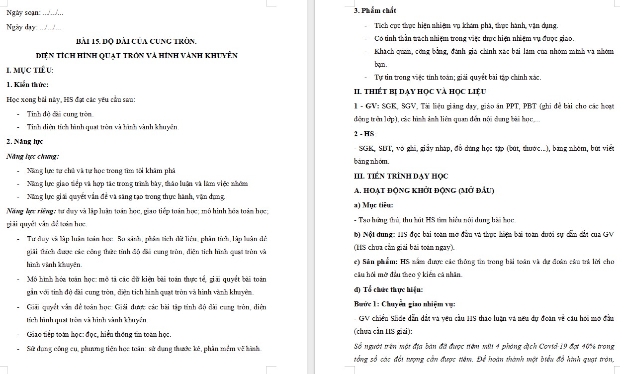 Giáo án Toán 9 Bài 15 file word