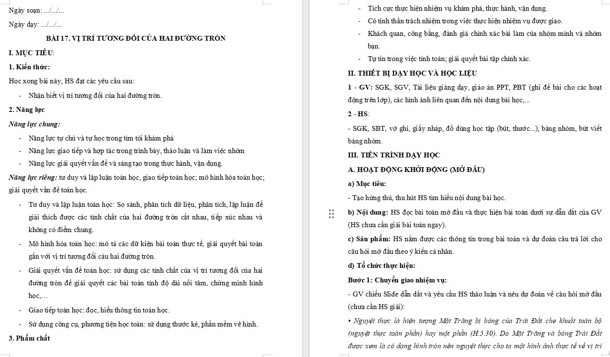 Giáo án Toán 9 Bài 17 file word