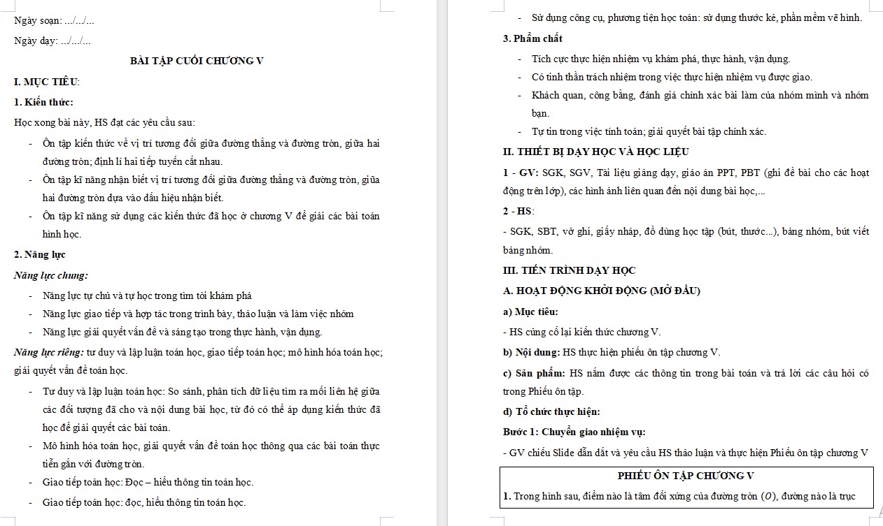 Giáo án Toán 9 Bài tập cuối Chương 5 file word