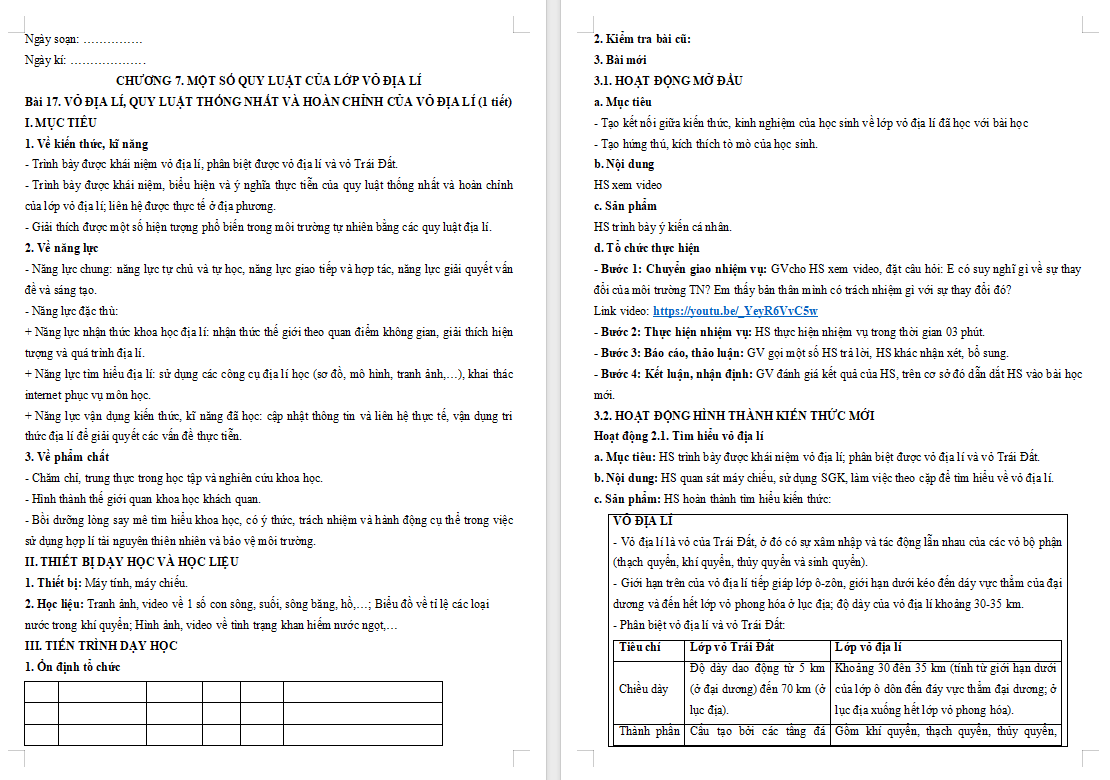 Vỏ địa lí quy luật thống nhất và hoàn chỉnh của vỏ địa lí