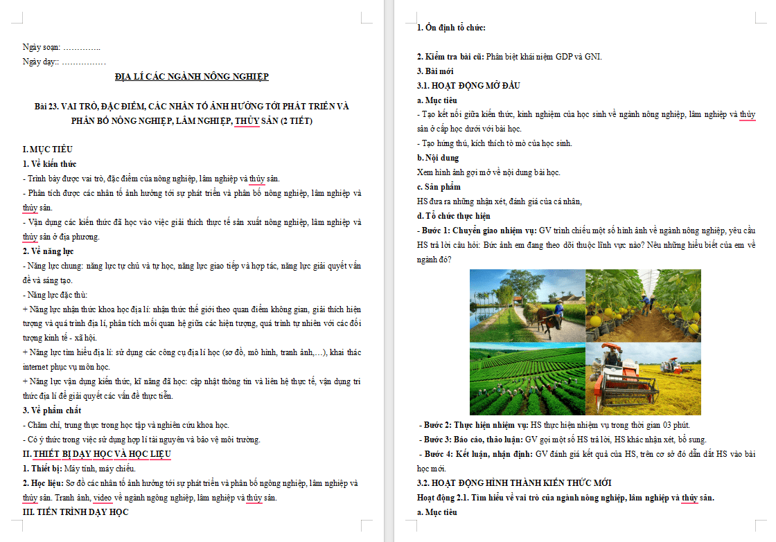 Vai trò đặc điểm các nhân tố ảnh hưởng tới phát triển và phân bố nông nghiệp lâm nghiệp thủy sản