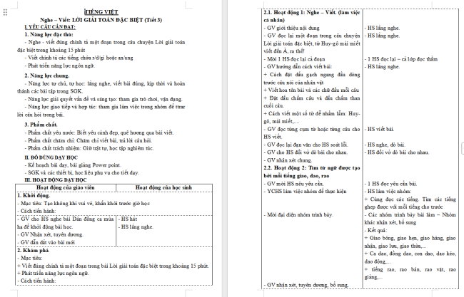 Giáo án Tiếng Việt 3 Bài 11: Nghe - viết Lời giải toán đặc biệt
