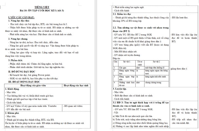 Giáo án Tiếng Việt 3 Bài 10: Ôn tập cuối học kì I (Tiết 3)