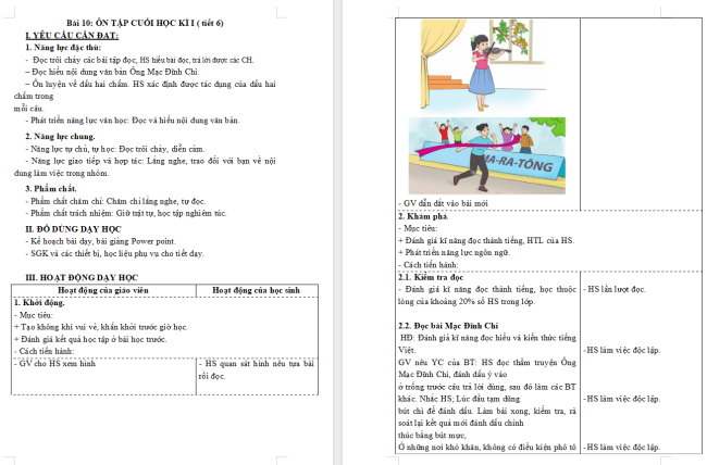 Giáo án Tiếng Việt 3 Bài 10: Ôn tập cuối học kì I (Tiết 6)