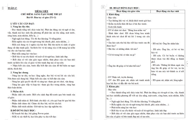 Giáo án Tiếng Việt 3 Bài 9: Bàn tay cô giáo