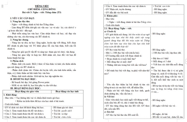 iáo án Tiếng Việt 3 Bài 9: Nghe - viết Tiếng chim