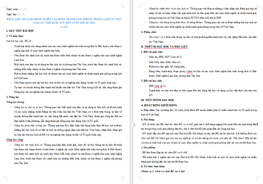 Một số cuộc khởi nghĩa và chiến tranh giải phóng trong lịch sử Việt Nam