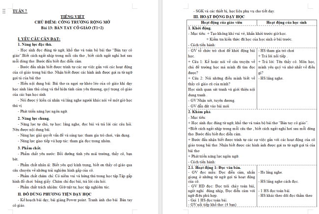 Giáo án Tiếng Việt 3 Bài 13: Bàn tay cô giáo