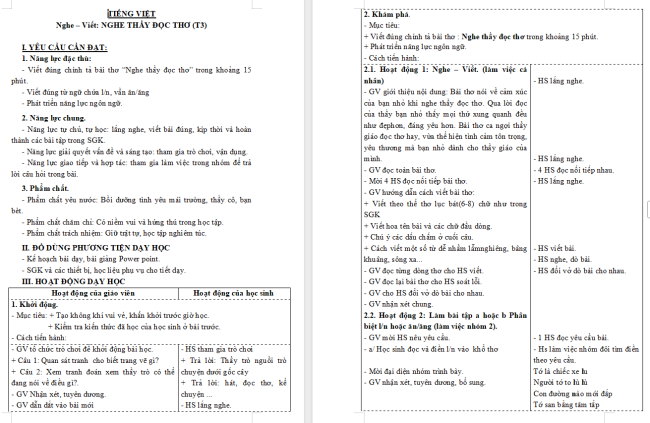 Giáo án Tiếng Việt 3 Bài 13: Nghe - viết Nghe thầy đọc thơ