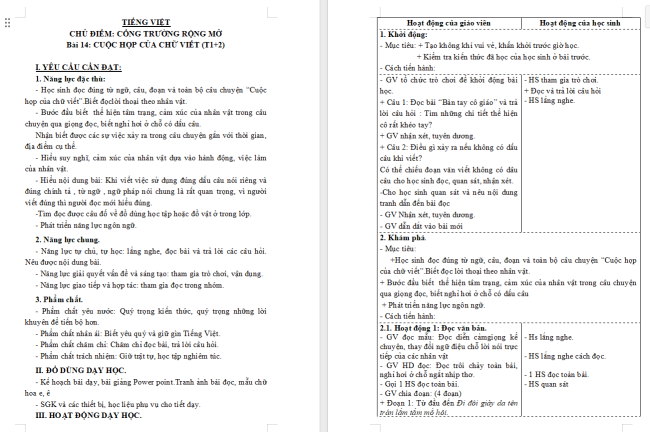 Giáo án Tiếng Việt 3 Bài 14: Cuộc họp của chữ viết