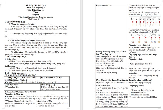 Giáo án Âm nhạc 3 Chủ đề 1 Tiết 4: Nhạc cụ. Vận dụng: Nghe âm sắc đoán tên nhạc cụ