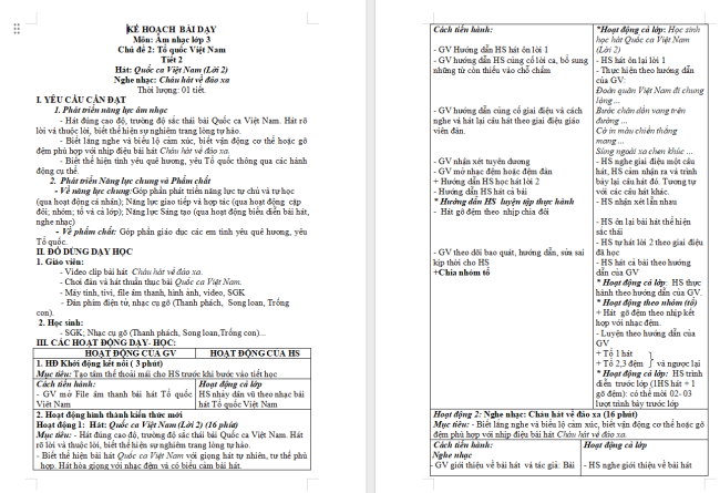 Giáo án Âm nhạc 3 Chủ đề 2 Tiết 2: Hát Quốc ca Việt Nam (Lời 2). Nghe nhạc: Cháu hát về đảo xa