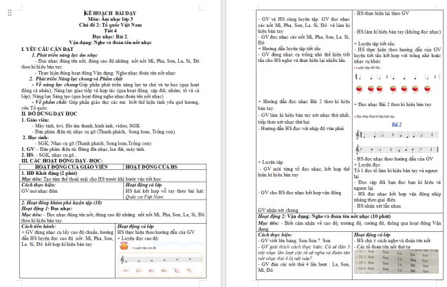 Giáo án Âm nhạc 3 Chủ đề 2 Tiết 4: Đọc nhạc bài 2. Vận dụng: Nghe và đoán tên nốt nhạc