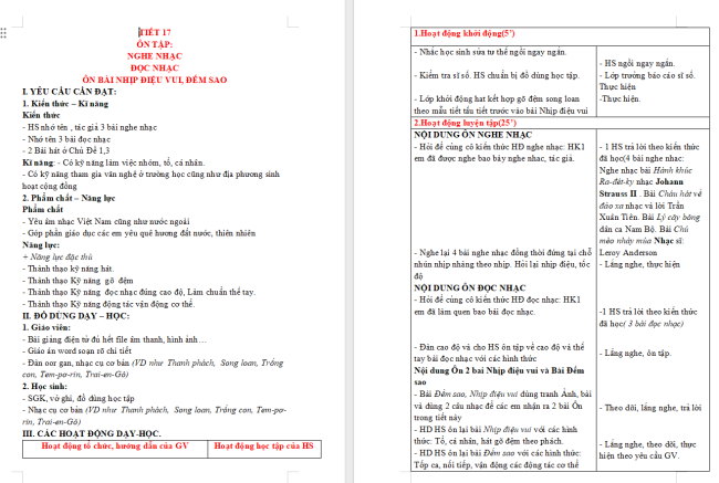 Giáo án Âm nhạc 3 Ôn tập (Tiết 17)