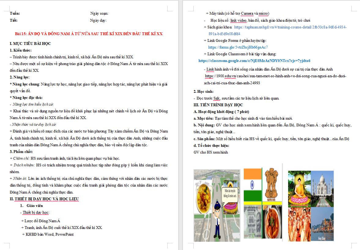 Ấn độ và Đông Nam Á từ nửa sau thế kỉ XIX đến đầu thế kỉ XX