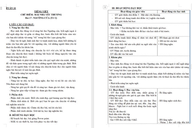 Giáo án Tiếng Việt 3 Bài 17: Ngưỡng cửa