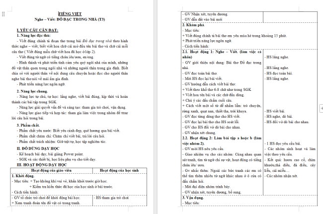 Giáo án Tiếng Việt 3 Bài 17: Nghe - viết Đồ đạc trong nhà