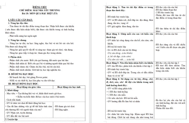 Giáo án Tiếng Việt 3 Bài 18: Từ ngữ chỉ đặc điểm, câu khiến