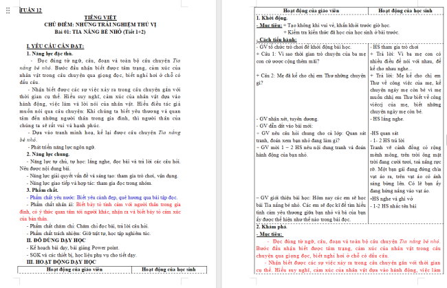 Giáo án Tiếng Việt 3 Bài 21: Tia nắng bé nhỏ